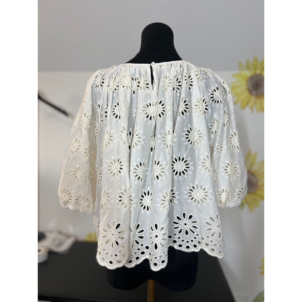 Madewell Eyelet Puff-Sleeve Top Antique Cream Floral Scalloped Small NEW - Picture 5 of 8
